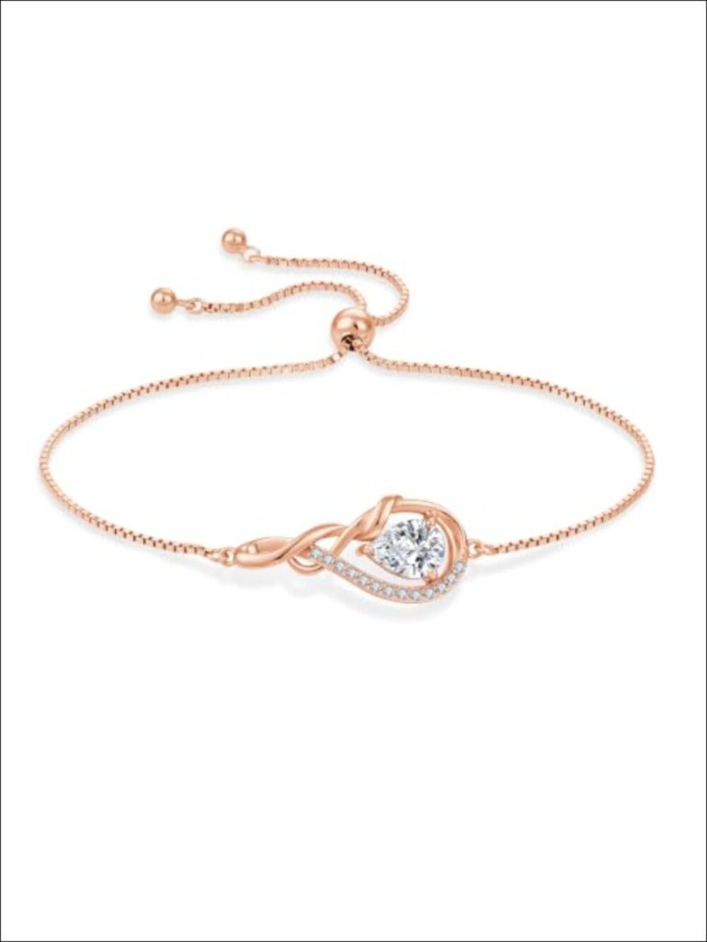 Sterling Silver Infinity Teardrop Cubic Zirconia Bracelet with Rose Gold Plating